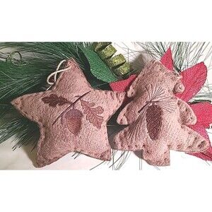 NEW Sullivans Set Of 2 Star/Acorn  Tree/Pinecone Plush Christmas Ornaments Cabin